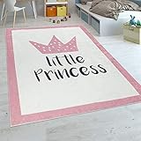 teppich krone Waschbar Paco Home Kinderteppich Kinderzimmer Mädchen Babyteppich Waschbar Prinzessin Spruch Rosa, Grösse:120x160 cm