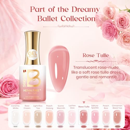Image of Beetles Nude Pink Gel Nail Polish - Rose Tulle 15ML Sheer Jelly Nude Pink Gel Polish Translucent Neutral Nail Concealer Base Color Soak Off UV LED French Nail Art Salon DIY Manicure Gift