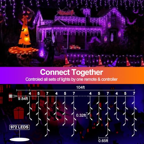 JEAYYDSI 105FT Outdoor Halloween Lights, 970LED Purple Halloween Lights 8 Lighting Modes with Timer Memory Waterproof, String Lights for Outside, Party, Holiday, Garden Decor - image 5