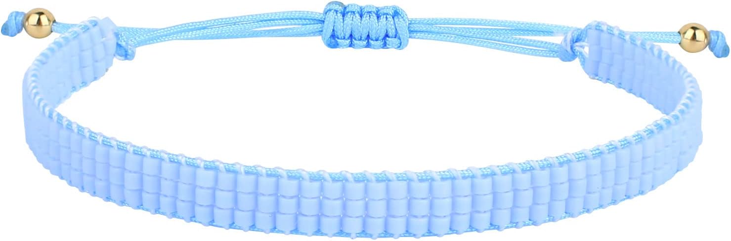 KELITCH Seed Bead Bracelets Pure Color Bangle Bracelets Handmade Braided Friendship Wrap Bracelet for Women