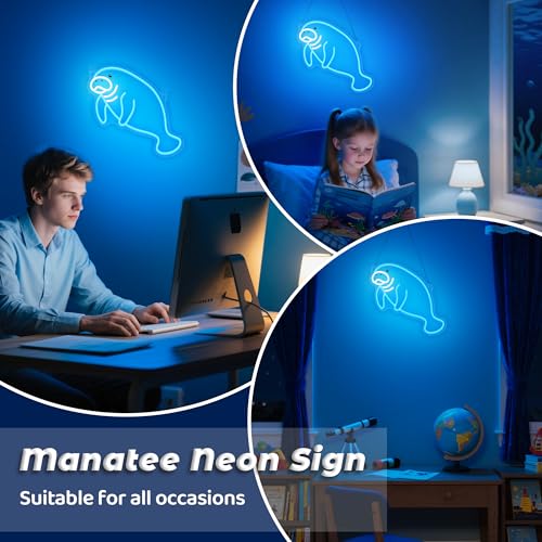 Image of CoolGift Mart Manatee Neon Sign, Dimmable Wall Decor Light. Birthday Party Decorations for Home, Patio, Garden, Bars, Restaurants, Hotels, Stores, Clubs, Gift for Friends Family and Kids