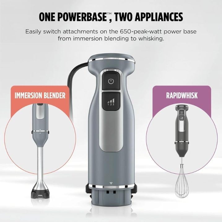 Power Duo Immersion Blender, 650-Watt Motor with 3 Speeds, Handheld Blender and Whisk for Soups, Sauces, and Smoothies