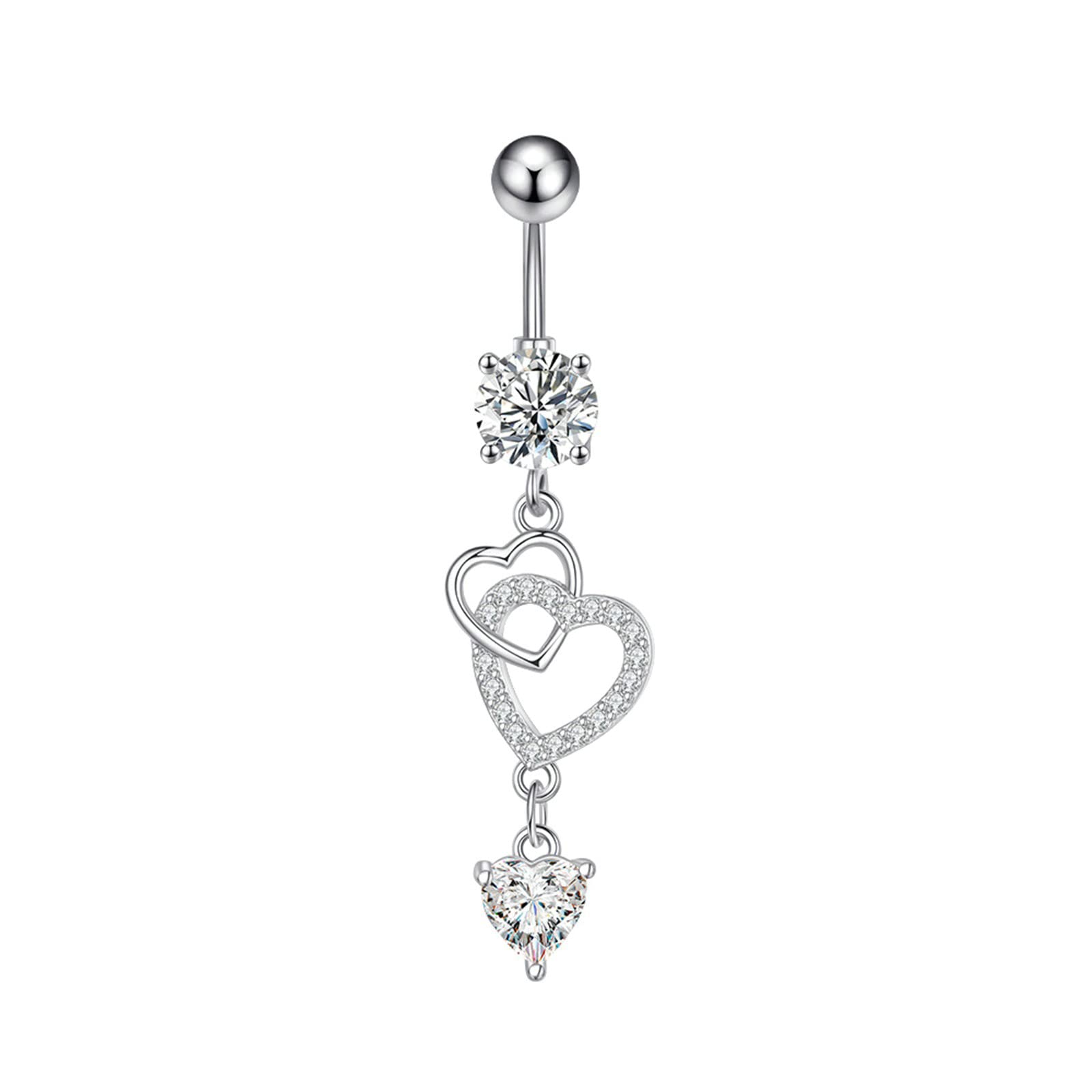 Gualiy 7 Stück Nabelpiercing Chirurgenstahl Herz Stern Mond Weiß Zirkonia Bauchnabelpiercing 14 Gauge
