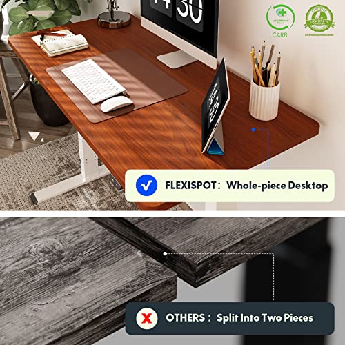 Image of FLEXISPOT E6 3-Stage Dual Motor 60 x 24 Electric Standing Desk Sit Stand Up Desk, Holds 220 lbs, Adjustable Height w /Memory Presets, One-Piece Mahogany Desktop & White Frame, Ships in 2 Boxes