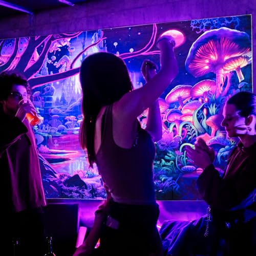 Cyiecw Schwarzlicht Wandteppich Aesthetic, UV Reaktive Pilz Deko Tapestry,Fluoreszierend Pflanzen Sternenhimmel Psychedelische Wald Wandtuch, Wandbehang Schlafzimmer Wohnzimmer Dekoration(200 * 150cm)