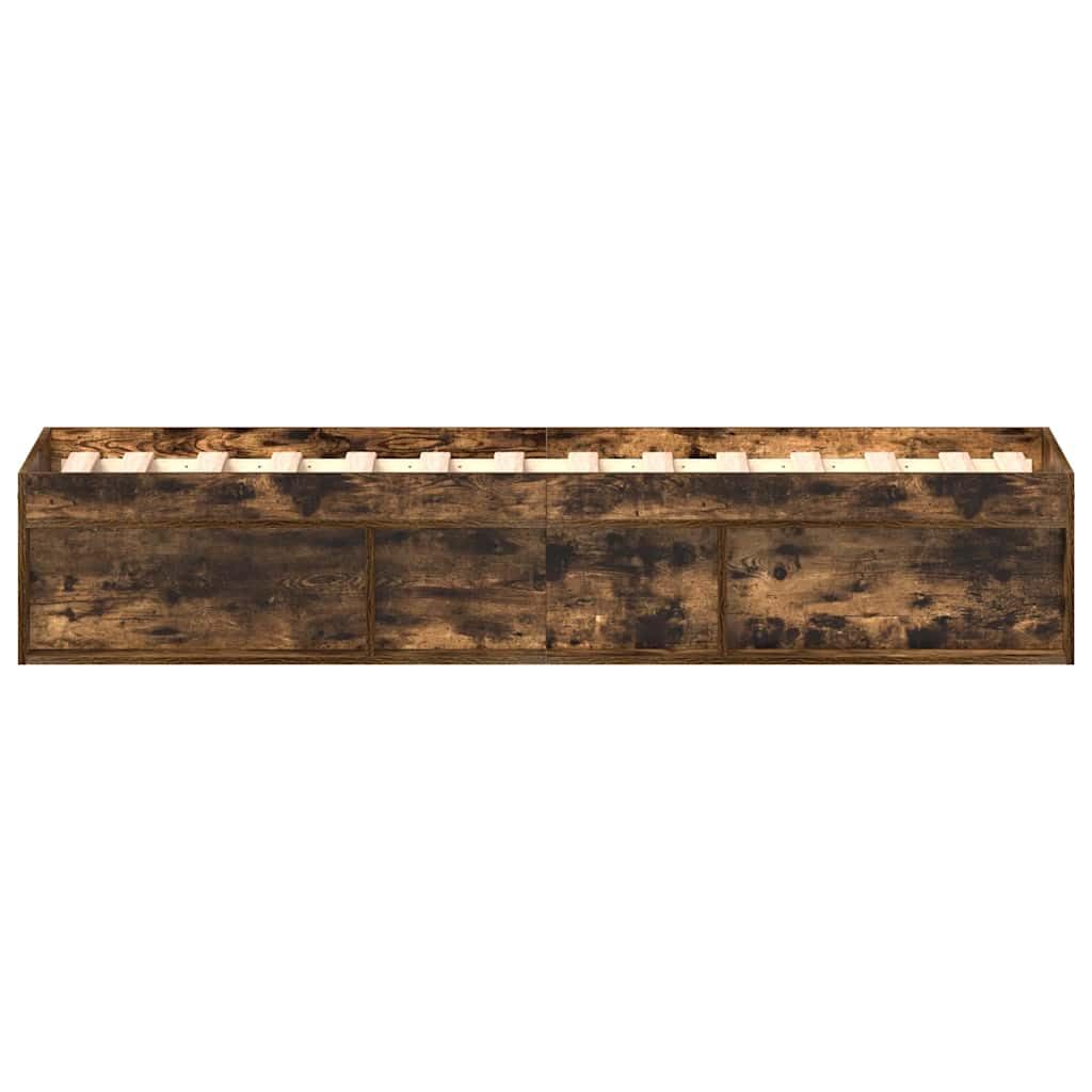 Nowoczesna rama łóżka, dąb wędzony, 90 x 190 cm, wytrzymała rama łóżka z 6 półkami, listwy ze sklejki, stabilna platforma podstawa materaca do sypialni, rozmiar Queen Size