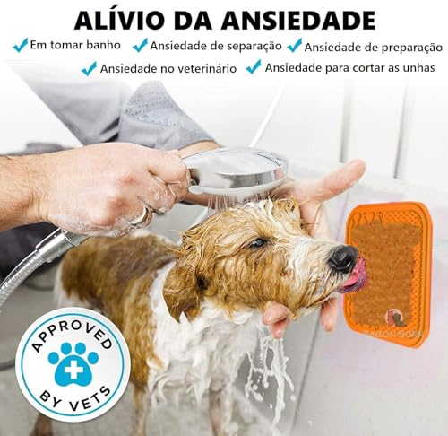 Comedouro Ventosa Tapete De Lamber Para Cães E Gatos Pet Silicone 2D (Laranja)