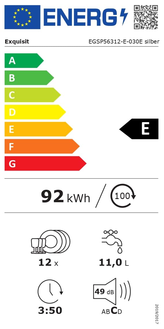 Exquisit EGSP56312-E-030E Einbau-Geschirrspüler 12 Maßgedecke 49 dB leise Aquastop Startzeitvorwahl höhenverstellbarer Korb LED-Anzeige