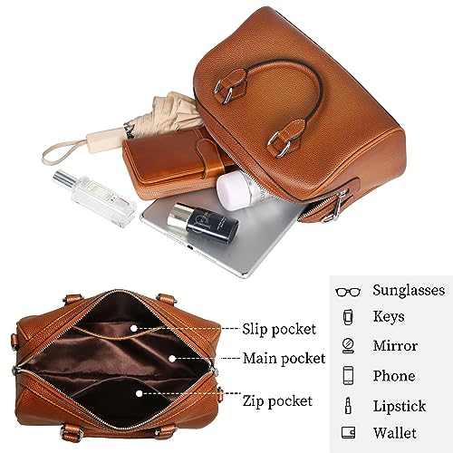 Image of HESHE Leather Crossbody Bags for Women Hobo Shoulder Bag Satchel Handbags | Genuine Leather,Removable Strap,Roomy Shoulder Bags Designer Boston Barrel Purse Ladies Daily Bag Crossbody Purse for Travel