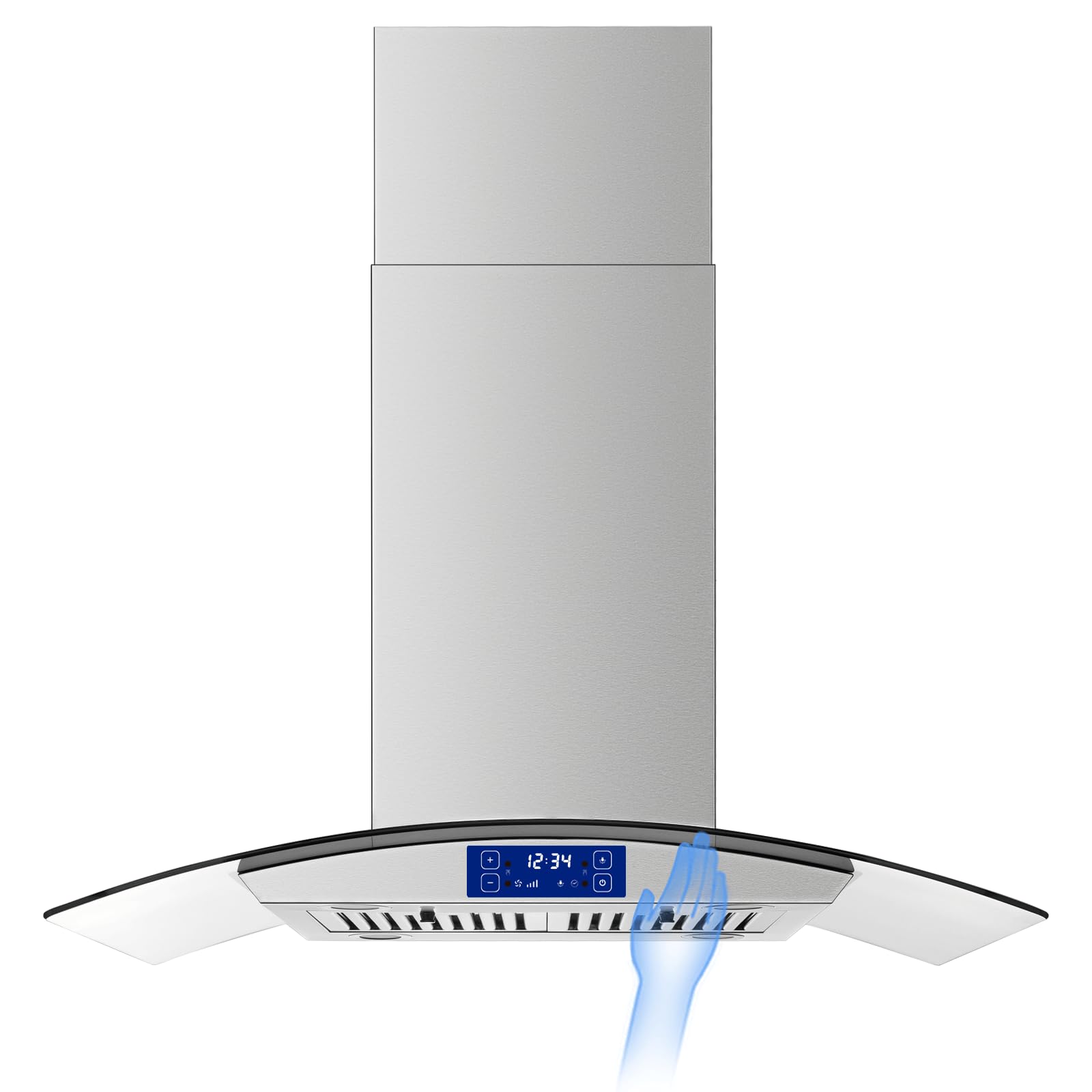 36 Inch Island Range Hood 700CFM Gesture & Touch Control Ceiling Mount Stainless Steel Ducted/Ductless Convertible, Ceiling Mount Vent Hood, Baffle Filter Exhaust Fan Extractor