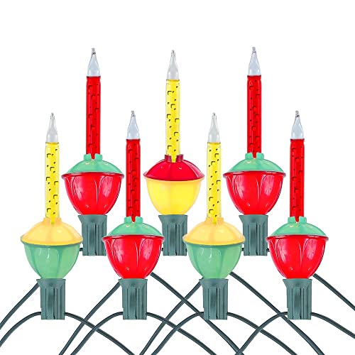 Novelty Lights Traditional Bubble Light Set, 6 Feet 7 Bulbs Red/Yellow Liquid with Multicolor Bases, 5 Watt E12/C7 Bulbs for Indoor Christmas Trees, Nostalgic Holiday Home Decor