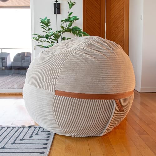 Image of Big Joe Fuf 5Ft Oversized Foam Bean Bag Chair with Removable Cover for Kids, Teens, Adults, Vanilla Latte, Corded Plush, 5 Foot Large Reading and Gaming Seat