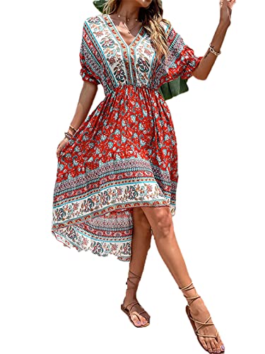 Robe de plage bohème rouge S fluide pour vos journées ensoleillées et terrasses