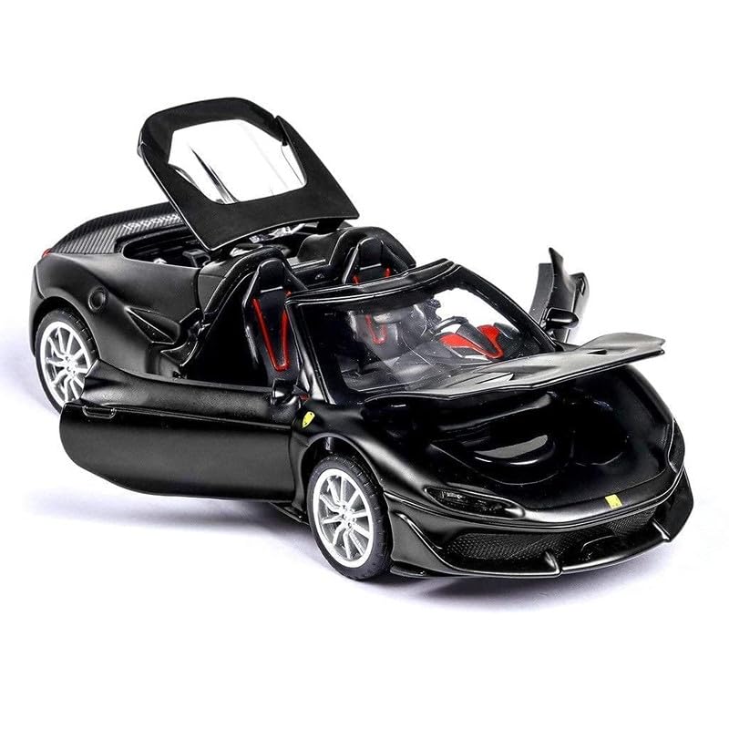 Image of Kids Model 1:32 Ferrari J50 Die Cast Metal Car Pull Back Action Opening Doors with Realistic Engine Sound Lights Toy Car Gift for Boys - Black