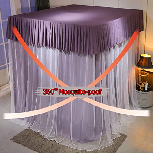 Obokidly Solid Color Princess 4 Four Corner Post Bed Curtain Canopy With Mosquito Net Canopies For Girls Boys Kids Teens Girl Adult Home Bedroom Decoration (Type2-Purple, California King) #TOP1