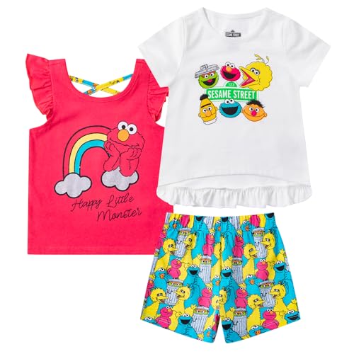 Sesame Street Elmo Girls T-Shirt Tank Top and Short Set for Infants and Toddlers - Off White/Red