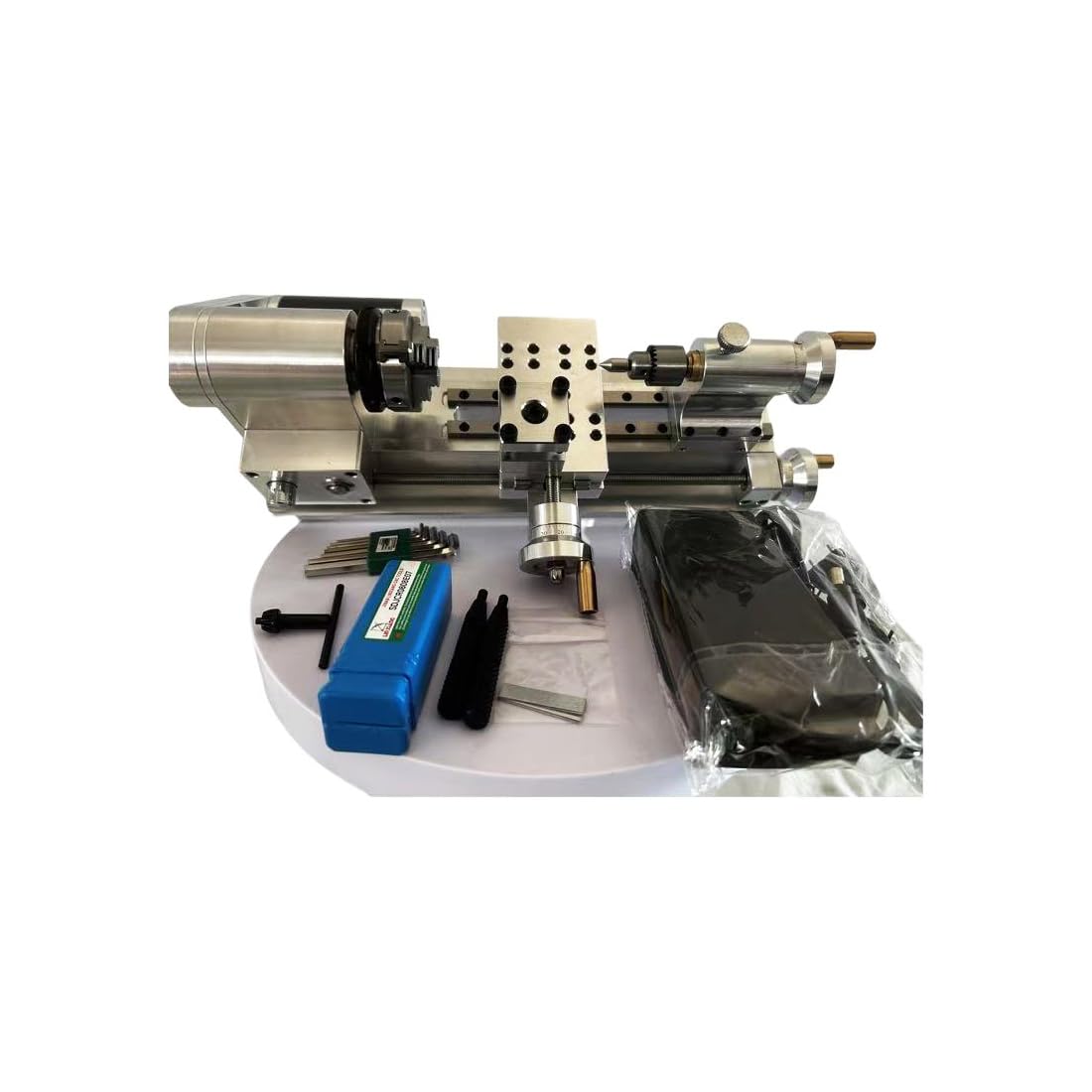 DIY Mini Metalldrehmaschine, Benchtop Präzisions-Mini-Drehmaschine mit 3-Backenfutter, beweglichem Reitstock und Bleischraube, Desktop-Metallbearbeitungsdrehmaschine zum Drehen, Bohren, Einfädeln