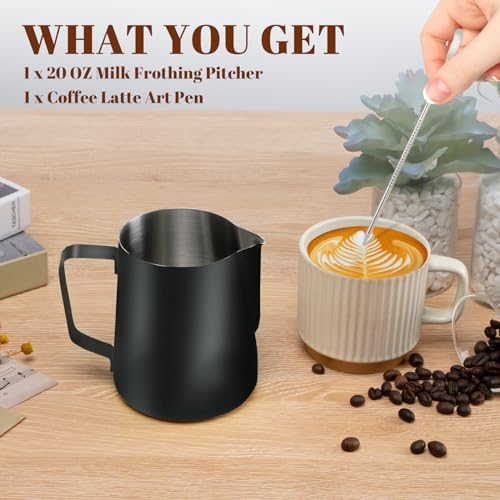 Image of Amrules Milk Frothing Pitcher 20oz Frother Cup Barista Tools, Black