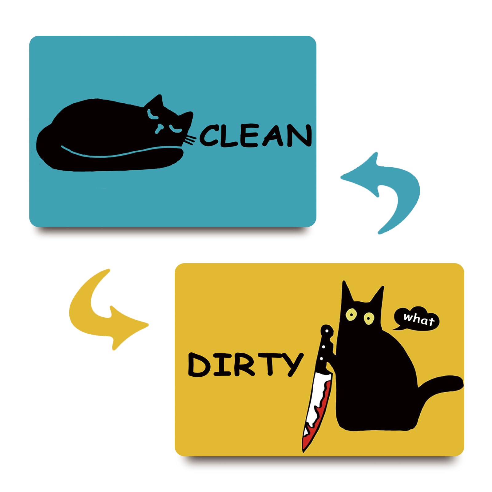 Aimant de lave-vaisselle chat noir réversible double face