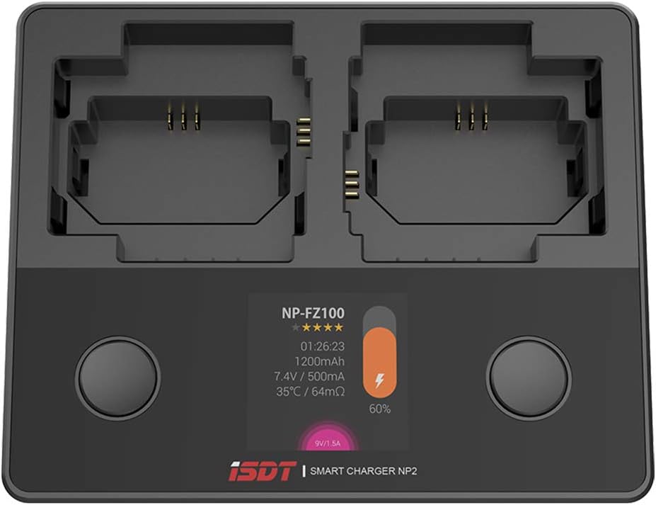 ISDT NP2 3-in-1 Camera Battery Charger for Sony, Dual Slot USB-C Smart Charger for NP-FZ100 NP-FW50 NP-BX1 Batteries, LCD Display for Sony a7, a6000, ZV-1, RX100