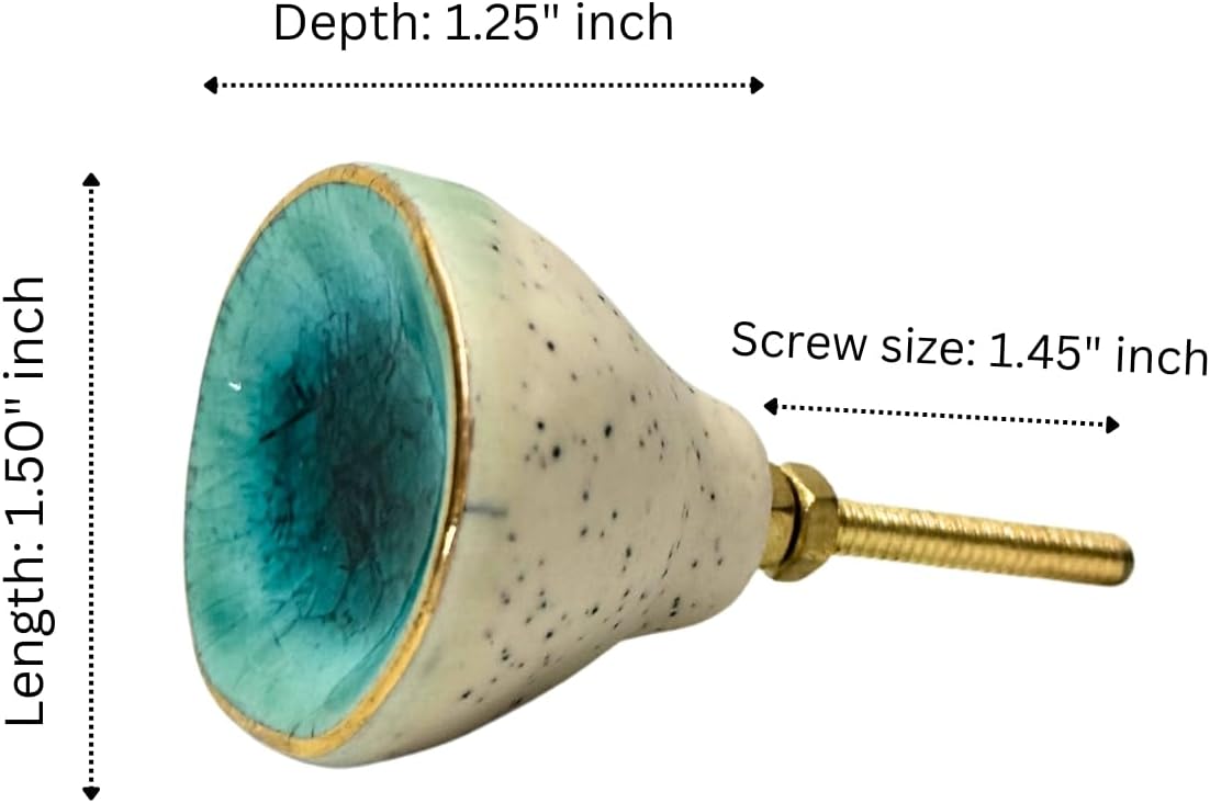 Perilla Home Set of 6 Ceramic Door Knobs - Decorative Round Door Knobs Handle with Screw | Cupboard Drawer Dresser Bedroom Kitchen Cabinet Wardrobe Pulls (1.65" x 1.5" x 1.25") (Nantes Turquoise)