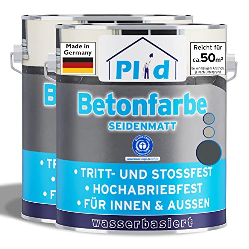 Plid® Betonfarbe Innen & Außen Frostsicher Anthrazitgrau 5L - Flüssigkunststoff Bodenbeschichtung - Betonfarbe Kellerboden - Bodenfarbe für Keller, Zement, Mauerwerk & Holz - Made in Germany