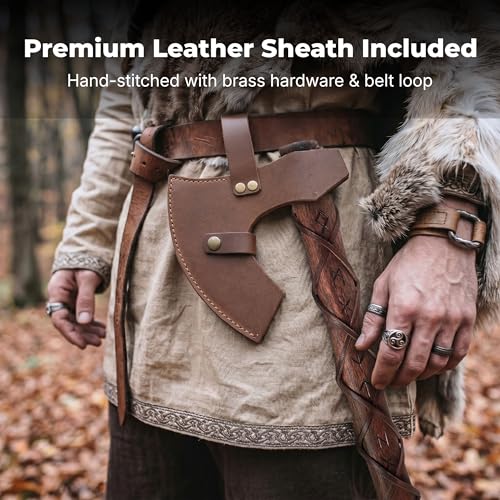 Image of Two-Handed Viking Battle Axe with EN45 Spring Steel Skegg Bearded Axe Head, Teakwood Shaft with Hand-Engraved Norse Runes - The Skeggox