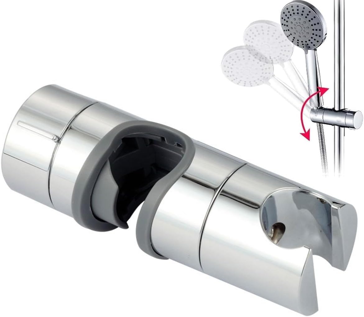 Adjustable Shower Head Holder for Slide Bar, Universal 18-25MM Hand Held Showerhead Bracket for Slider Clamp Bathroom Replacement 360 Degree Rotation Sprayer Holder- Chrome Finish