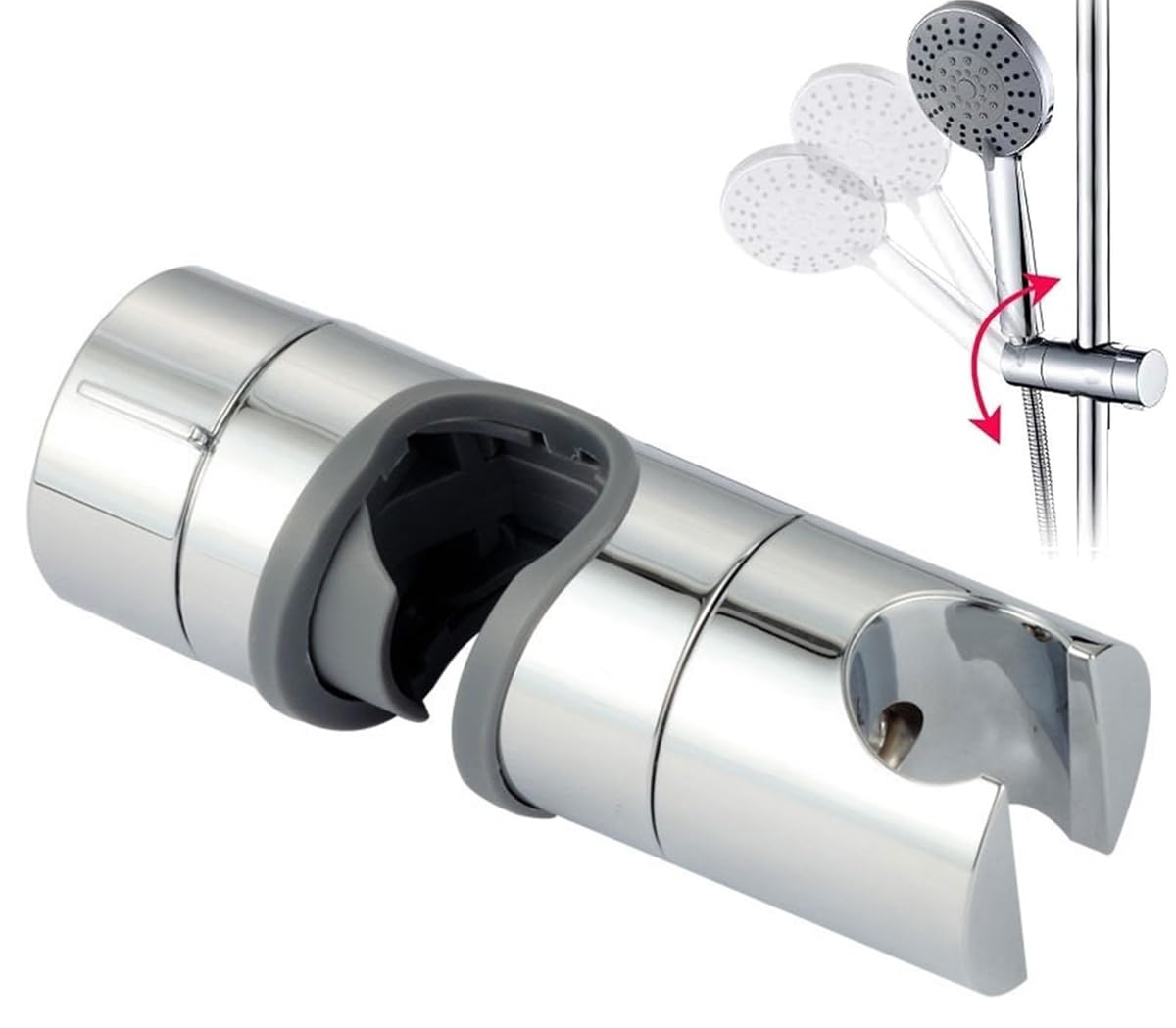 Adjustable Shower Head Holder for Slide Bar, Universal 18-25MM Hand Held Showerhead Bracket for Slider Clamp Bathroom Replacement 360 Degree Rotation Sprayer Holder- Chrome Finish