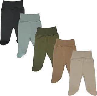 MEA BABY Unisex Baby Trousers with Foot, 100% Cotton, Pack of 5. Baby Romper Pants…