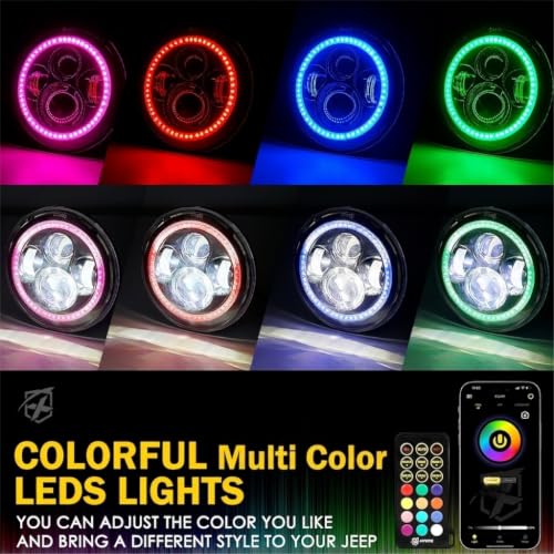 Image of Multi-Color 7 inch LED Headlights Compatible with 2007-2018 Jeep Wrangler JK