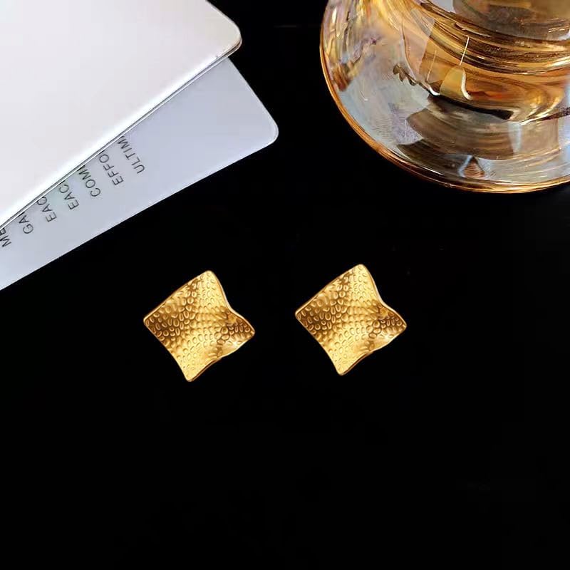 Chunky Gold Stud Earrings for Women Handmade Thick Rectangle Stud Earrings Large Gold Geometric Earrings Minimalist Statement Square Earrings Gold Jewelry - Image 6