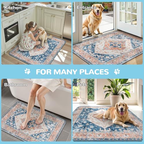 Image of Lahome Super Absorbent & Leakproof Washable Dog Pee Pads - 2 Pack Value Set - Waterproof, Non-Slip Reusable Pads for Puppy Training, Crates & Whelping (24 inchx24 inch, Beige Blue)