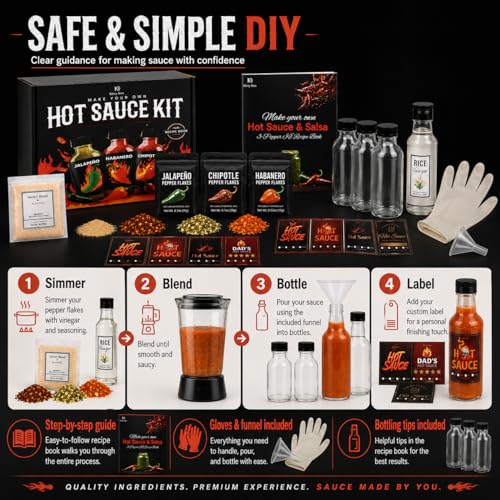 Image of Hot Sauce Making Kit - Make Your Own Fresh Hot Sauce At Home, Gift Set | Makes 12 Bottles from Mild to Hot - 3 Variety Pepper Packs Included