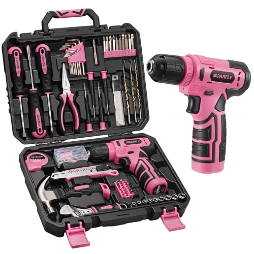 Tool Set, Tool Kit for Home, 8V Cordless Drill Set, 157PCS Tool Kit with Drill, General Household Hand Tool Box with Storage Case, Power Drill Kit for Women and Men, Home Maintenance and Repairs(Pink)