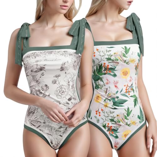 Image of SKAYS Reversible Floral One Piece Swimsuit Women Bathing Suit Vintage Cute with Adjustable Straps Swimwear