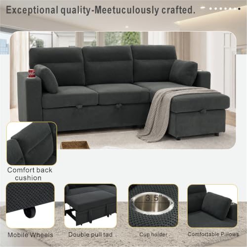 Image of KEIKI 82.5 inch Sleeper L Shaped Sofa with Pull Out Bed,