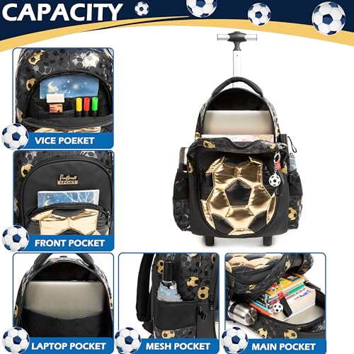 Mochila com rodas para meninas Mochilas com rodas para meninas Mochilas (Black Foootball)