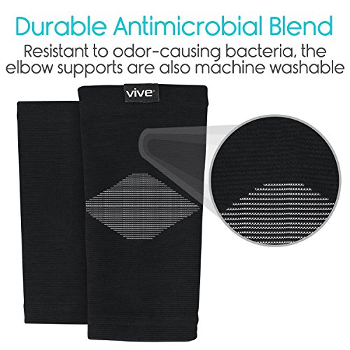 Vive Elbow Sleeve (Pair) - Bamboo Charcoal Compression Support Brace For Tendonitis Prevention, Recovery, Joint Pain Relief, Golfers, Tennis, Weightlifting, Basketball, Sports Stabilizer - Men, Women #TOP2