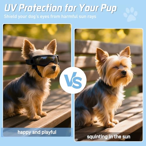Fohuanky Hundebrille für kleine und mittelgroße Rassen, verstellbare Haustier-Sonnenbrille mit UV-Schutz, Hundebrille für Reisen, Wandern, Outdoor-Spaß (Schwarz, S)