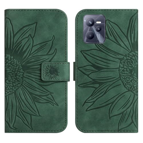 Rfvzubemok Compatible with Realme C35 4G Cover,Compatible with Realme C35 4G Flip Kickstand Card Slots Magnetic Closure Phone Case Green