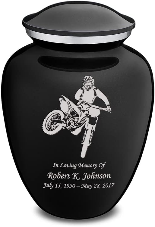 Geturns - Small Personalized Dirtbike Cremation Urns for Human Ashes I Black Funeral Urn for Men and Women I Holds up to 44 Cubic Inches