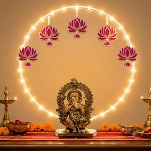 Image of SpecialYou White Round Backdrop Stand for Decor, Ganpati Decoration Stand for Home, Backdrop for Pooja Room Decor Items, Ganapati Decor Items for Home