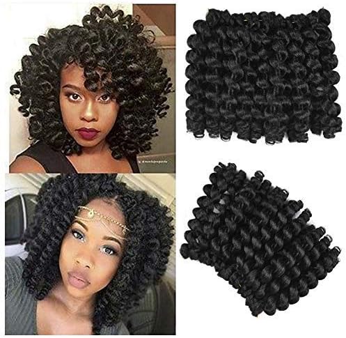 Jumpy Wand Curl Crochet Braids 20 Roots Jamaican Big Curly Hair African Black Color Synthetic Crochet Braiding Hair Extensions For Black Women 6Packs (8inch,1B)