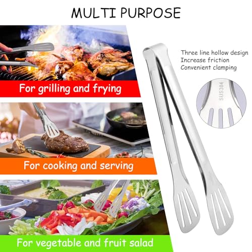 Pinze da Cucina in Acciaio Inox, 3 Pezzi Pinze de Barbecue Pinze per Servire, Cucinare, Grigliare, Buffet, Insalate, Pasticceria, 24 cm Pinze da Chef in Metallo (Argento) - immagine 5