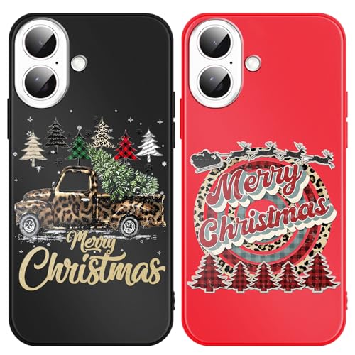 Foonary Pack of 2 Christmas Mobile Phone Case for iPhone 16, Christmas Tree Aesthetic Xmas Santa Claus Pattern Design Case, Silicone Bumper Protective Cover for iPhone 16 6.1 Inches