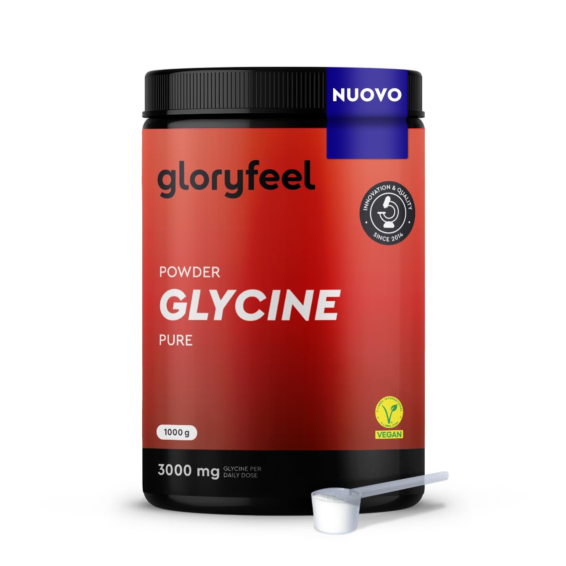 Glicina in Polvere 1 kg (330 Porzioni) - Alta Concentrazione 3000mg di L-Glicina al Giorno - Puro Aminoacido Naturalmente Dolce - Rapida Solubilità - Testata in Laboratorio, Vegan e Senza Additivi
