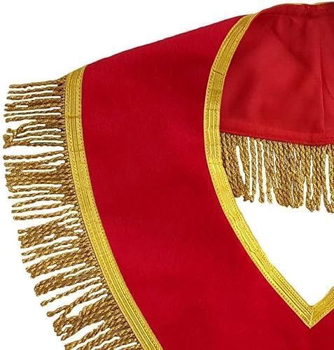 Masonic Royal Arch Chapter Collar - Red Velvet with Triple Tau Insignia and Golden Fringe