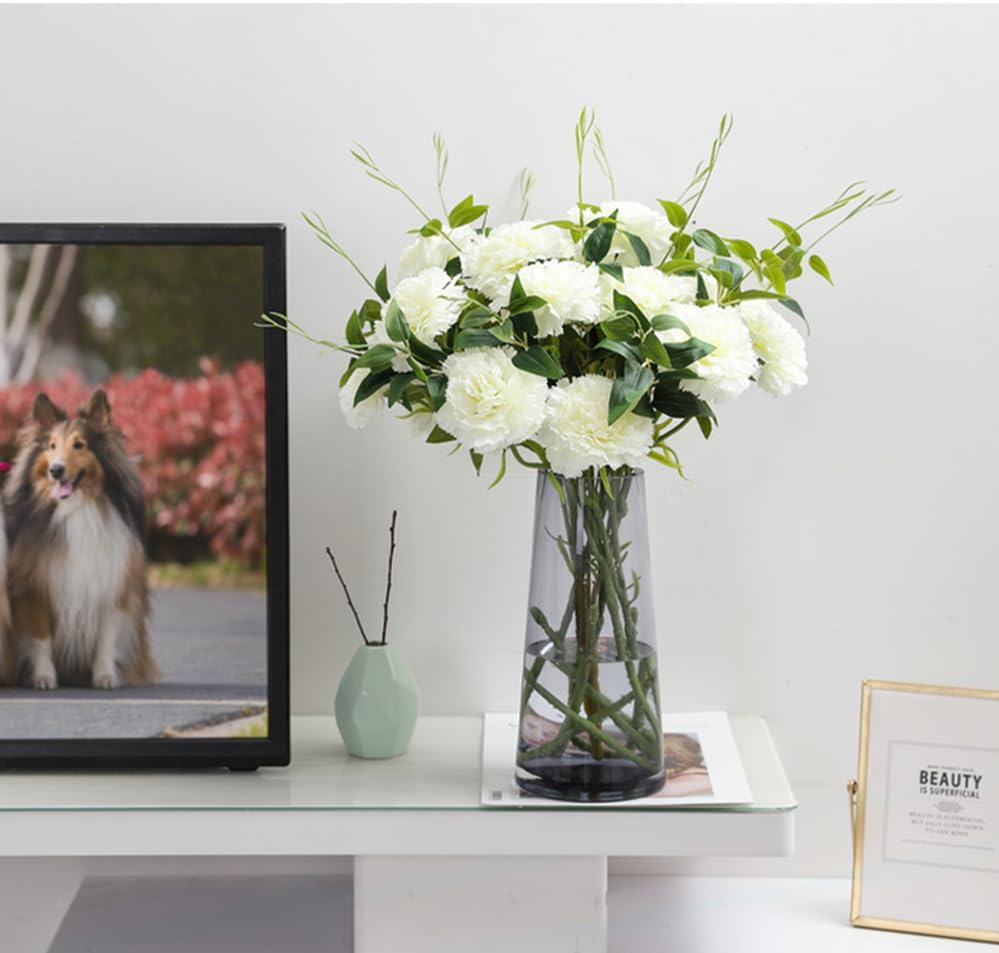 Miniatura 4 de Rikyo Juego de 50 cabezas de flores de clavel de seda artificial con tallos, rellenos de jarrón, para el hogar, novia, boda, fiesta, cumpleaños,