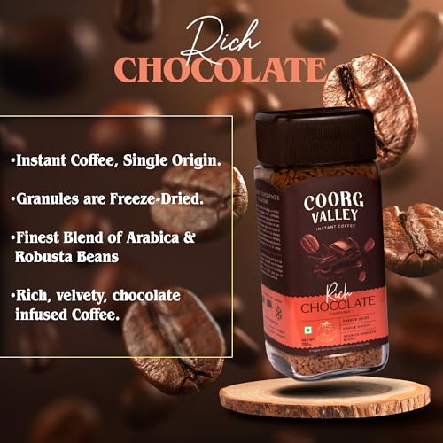 Image of Coorg Valley Rich Chocolate Instant Coffee 100g | Chocolate Flavoured Coffee | Premium Blend of Robusta & Arabica | Freeze Dried | Bold & Strong Flavor